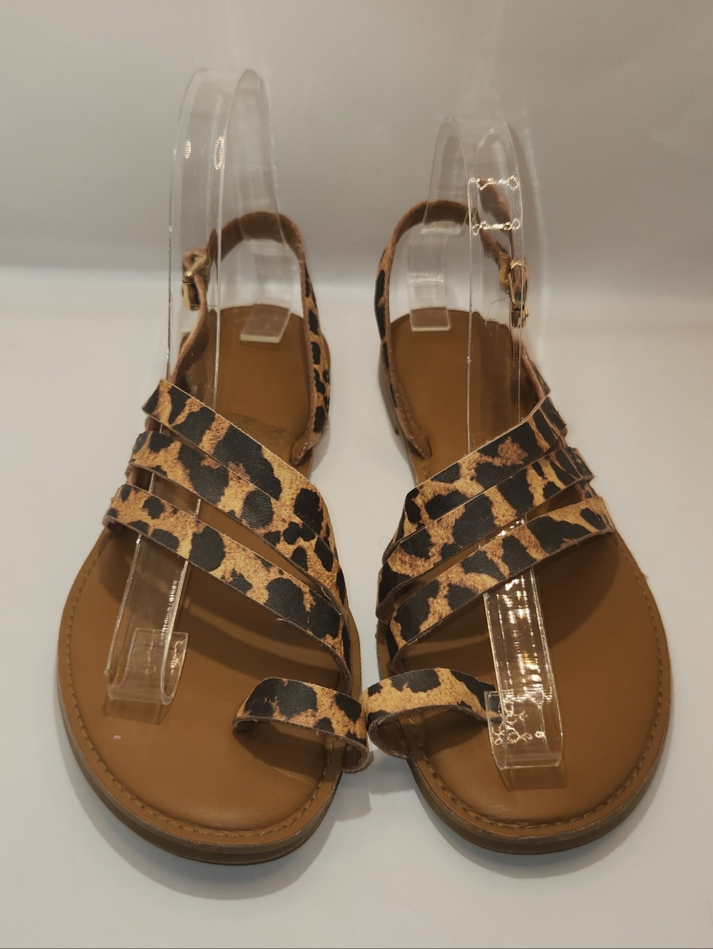 Franco Sarto Leopard Print Strappy Sandals - Tan/Black Size 8